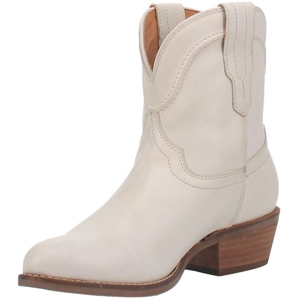 Dingo Womens DI 825 White Leather Ankle Cowboy, Western Boots Shoes